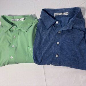 TWO (2) Criquet Pima Cotton Players Polo Short Sleeve 4-Button XXL Blue Green
